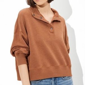 American Eagle AE Mock Neck Henley Sweatshirt XXL Brown Gold